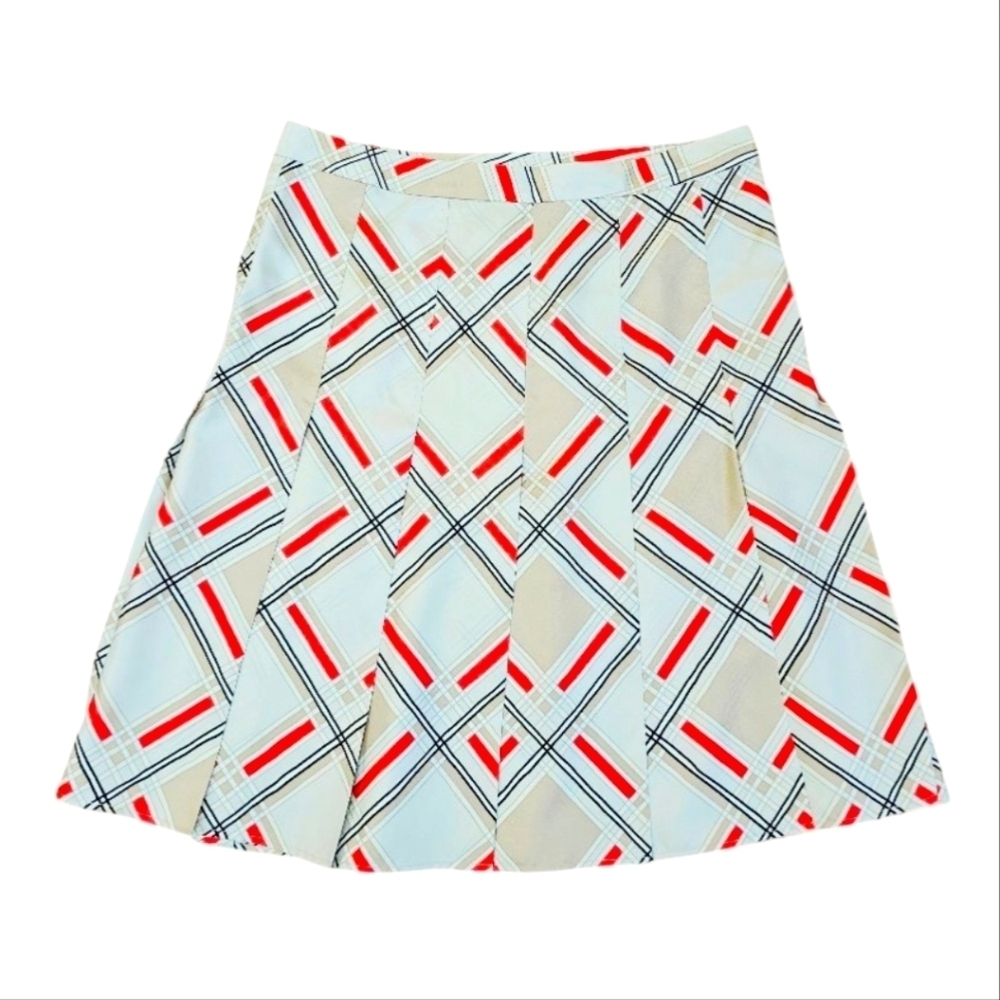 NWT GAP 100% Silk A-Line Modern Preppy Geometric Knee Lenght Skirt, Size 10